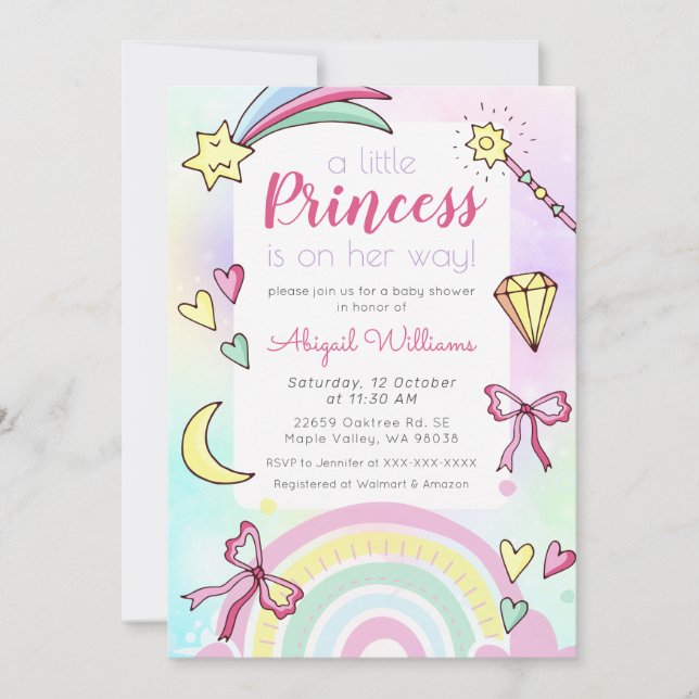 Whimsical Pink/Violet Princess Baby Girl Dusche Einladung (Vorderseite)