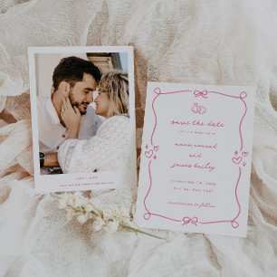Whimsical Pink Wedding Foto Save the Date Einladung