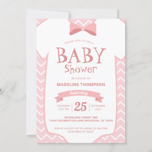 Whimsical Pink White Bow Krawatte Baby Girl Baby D Einladung