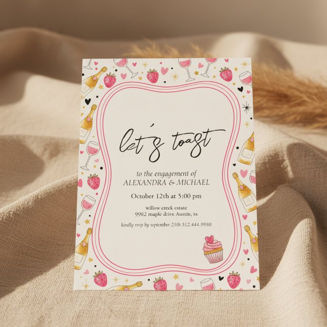 Whimsical Pink Wine Engagement Invitation (Engagement Invitation Design)