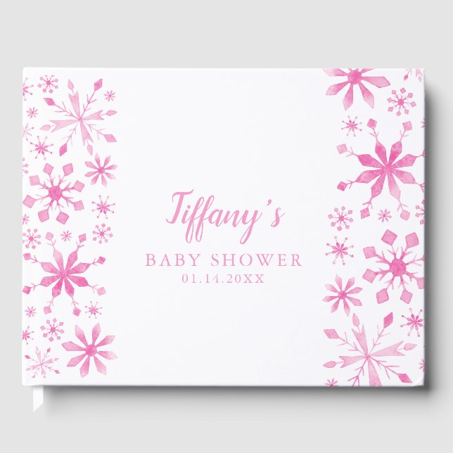 Whimsical Pink Winter Wonderland Baby Dusche Gästebuch (Vorderseite)