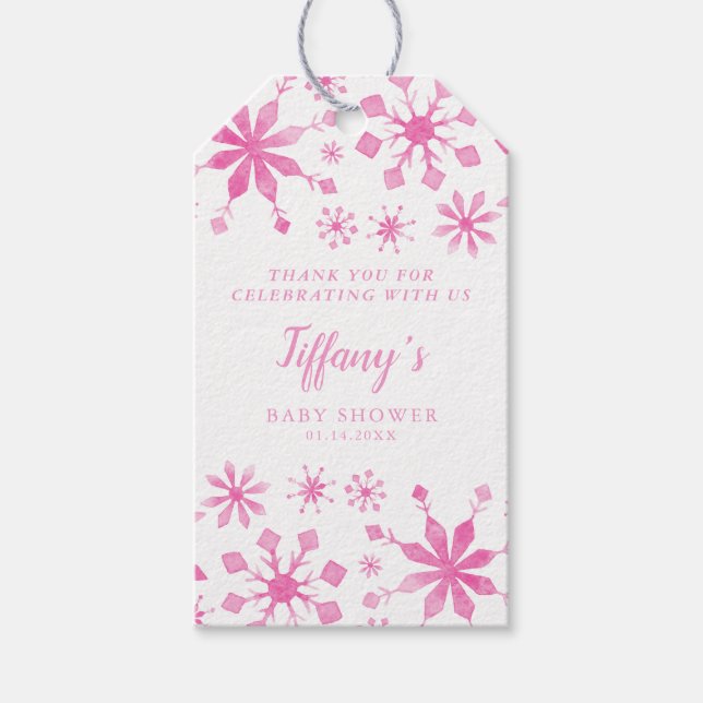 Whimsical Pink Winter Wonderland Baby Dusche Geschenkanhänger (Vorderseite)