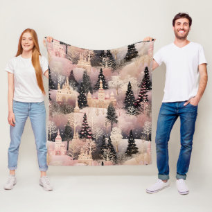 Whimsical Pinke Winterlandschaft (2) Fleecedecke