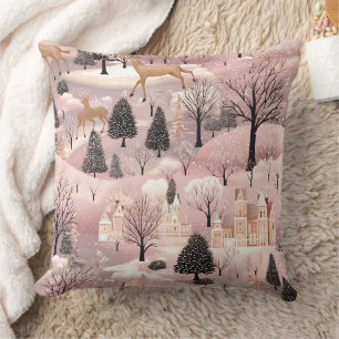 Whimsical Pinke Winterlandschaft (4) Kissen