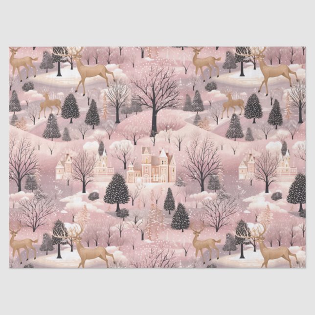 Whimsical Pinke Winterlandschaft (4) Seidenpapier (Vorderseite)