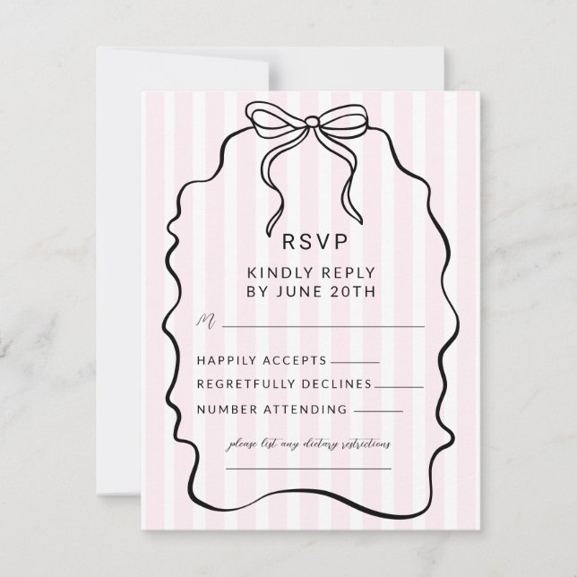 Whimsical Pinstripe Bow Wedding RSVP Karte (Vorderseite)