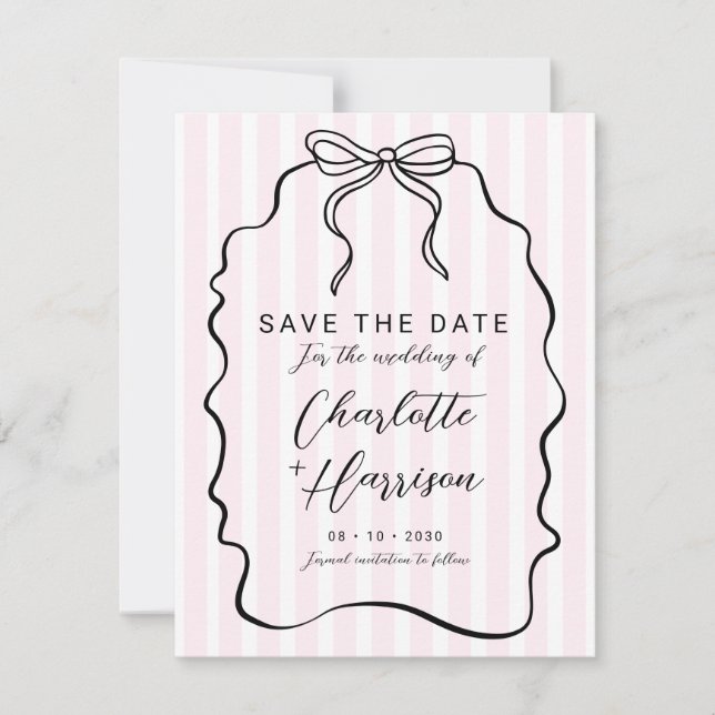 Whimsical Pinstripe Bow Wedding speichern das Datu Save The Date (Vorderseite)