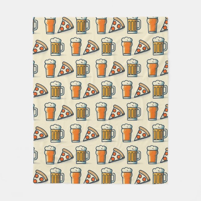 Whimsical Pizza and Beer Pattern Fleecedecke (Vorderseite)