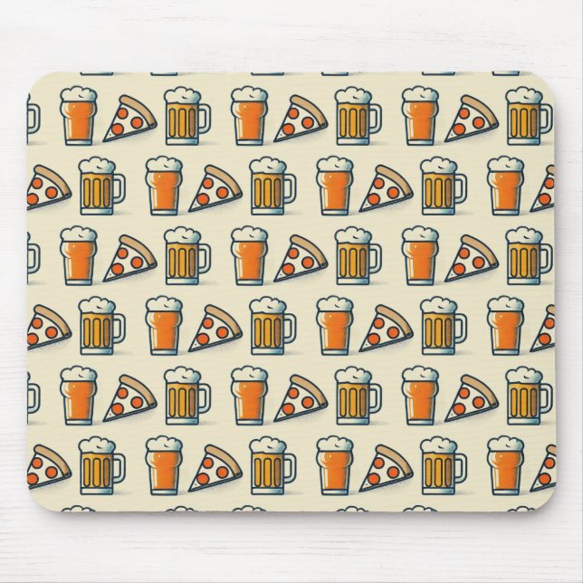 Whimsical Pizza and Beer Pattern Mousepad (Vorne)