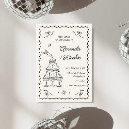 Whimsical Playful Champagner Tower Doodle Wedding Einladung