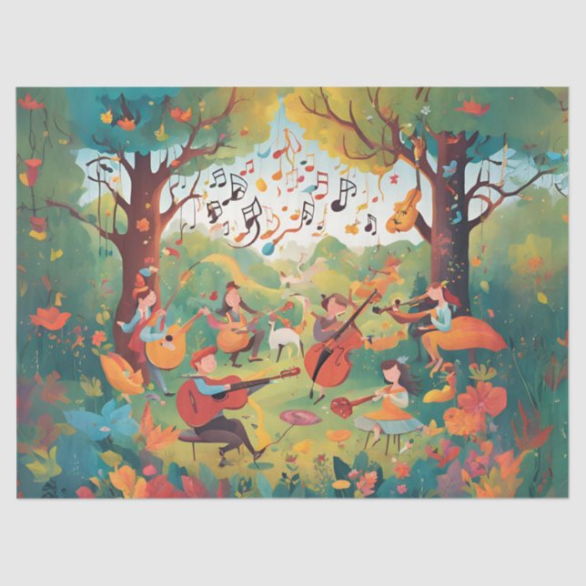 Whimsical Playing Music in Forest Seidenpapier (Vorderseite)