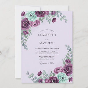 Whimsical Plum-Mint-Blütenhochzeit Einladung