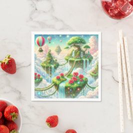 Whimsical Poinsettia Sky Islands Découpage Napkins Serviette