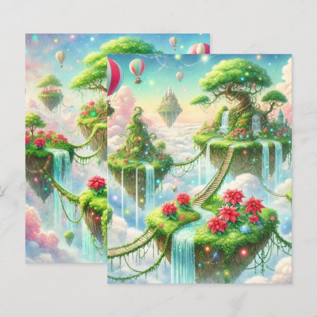 Whimsical Poinsettia Sky Islands Scrapbook Paper (Vorne/Hinten)