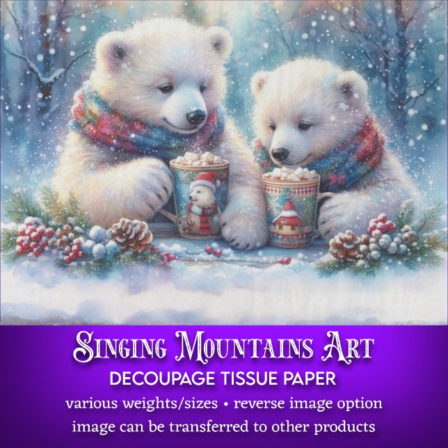Whimsical Polar Bears & Kakao in Forest Decoupage Seidenpapier (Von Creator hochgeladen)