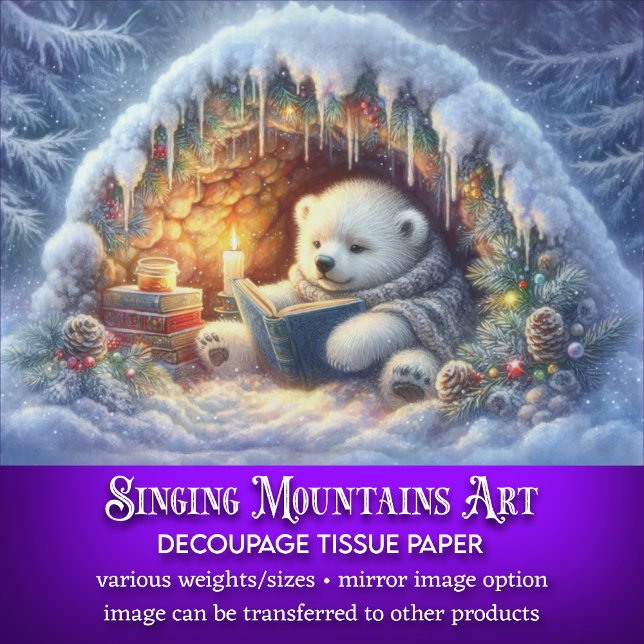 Whimsical Polar Winter Book Reading Decoupage Seidenpapier (Von Creator hochgeladen)