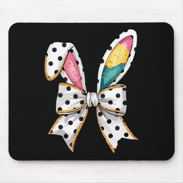 Whimsical Polka Dot Bow Ohren Ostersonntag Mousepad (Vorne)