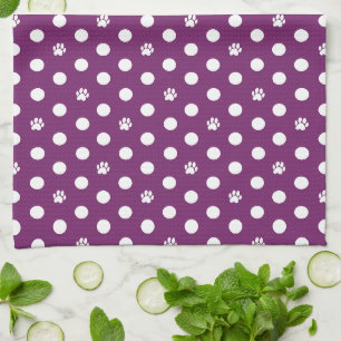 Whimsical Polka Dot Dog Paw Lila drucken Geschirrtuch