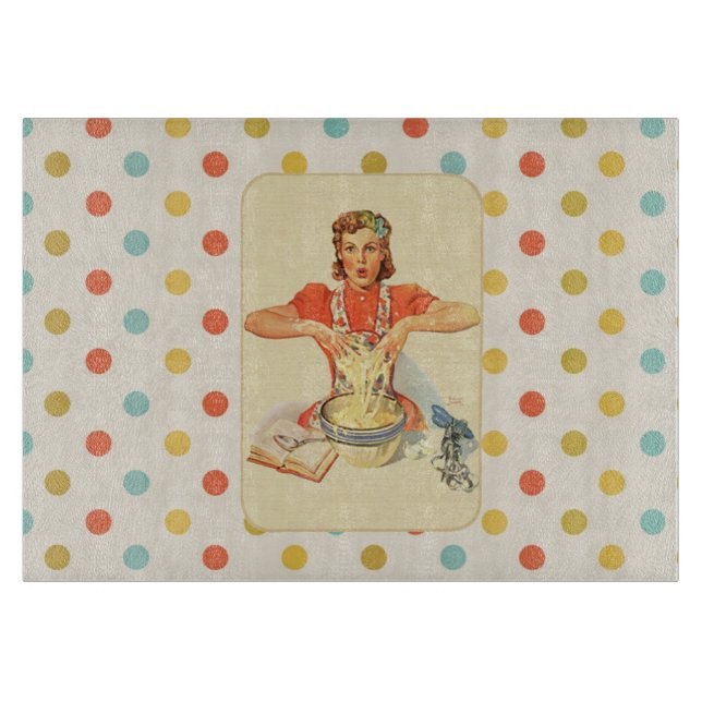 Whimsical Polka Dot Vintag Cook Schneidebrett (Vorderseite)