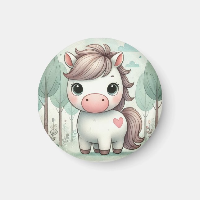 Whimsical Pony in a Pastel Forest Magnet (Devant)