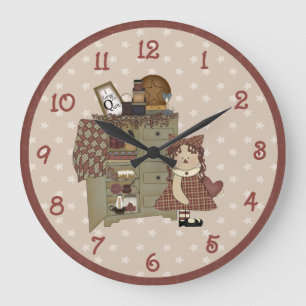 Whimsical Primitive Raggedy Ann Große Wanduhr