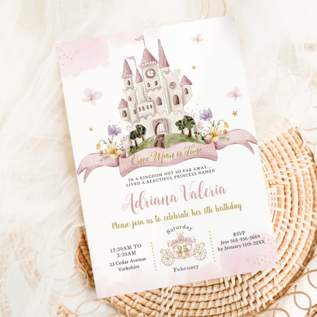 Whimsical Princess Fairytale Burg Pink Geburtstag Einladung (Von Creator hochgeladen)
