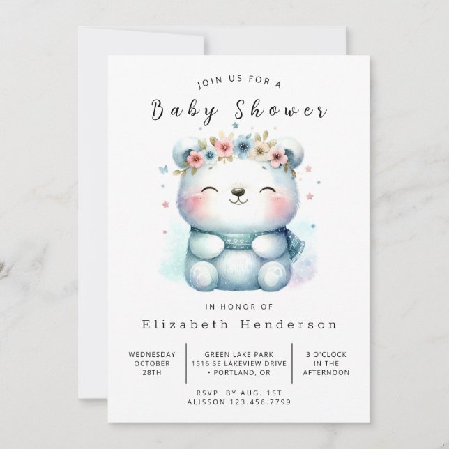 Whimsical Printable Bear Baby Dusche Einladung (Vorderseite)