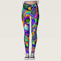 Whimsical Psychedelic Cat All-Over-Print-Leggings