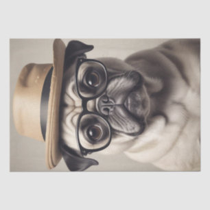 Whimsical Puggle in Hut und Brille Decoupage Seidenpapier