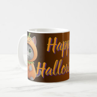 Whimsical Pumpkin Kitty Halloween Coffee Mug