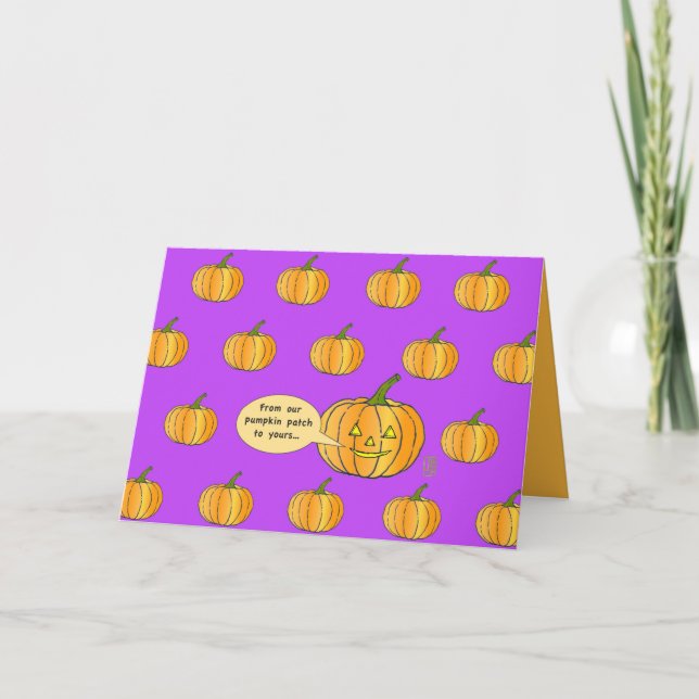 Whimsical Pumpkin Patch auf Fuschia Halloween Karte (Vorderseite)