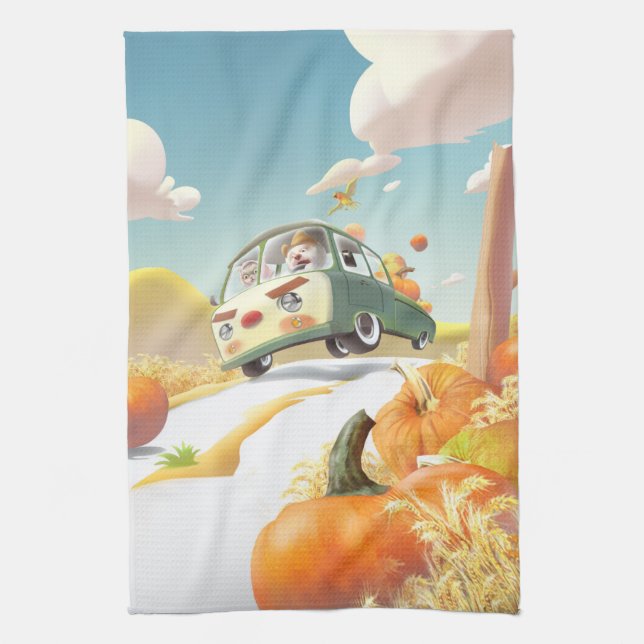 Whimsical Pumpkin Ride Geschirrtuch (Vertikal)