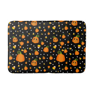 Whimsical Pumpkins & Candy Mais Fun Halloween Badematte