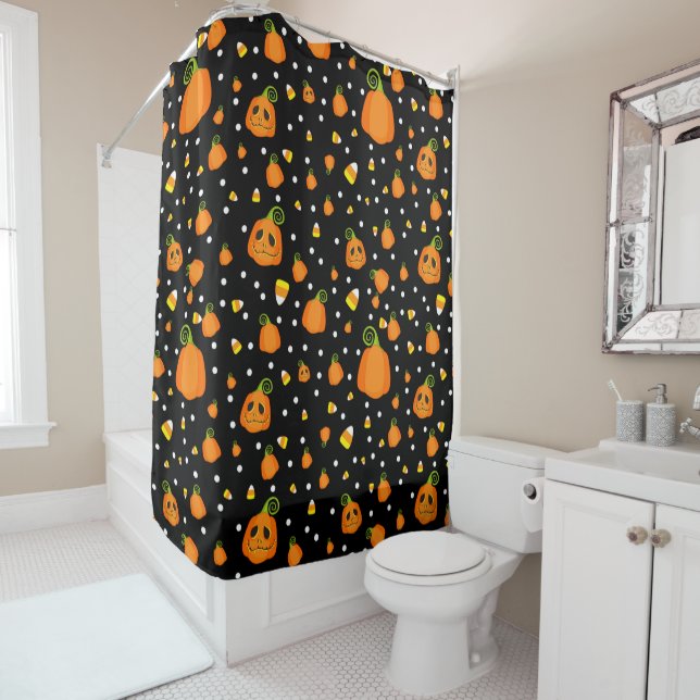 Whimsical Pumpkins & Candy Mais Fun Halloween Duschvorhang (Beispiel)