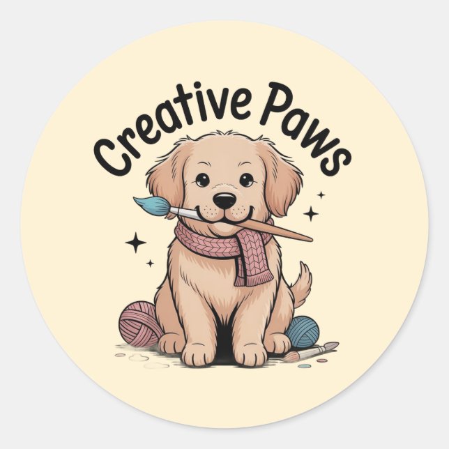 Whimsical Puppy Painter Yarn Enthusiast Sticker (Devant)