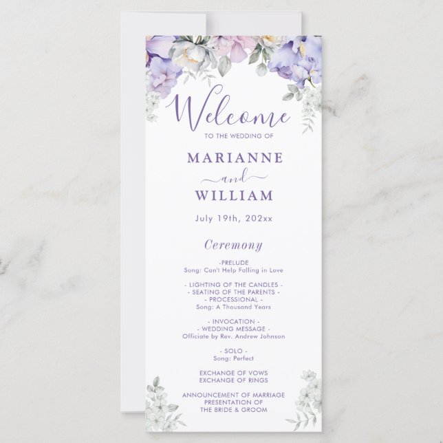 Whimsical Purple Floral Romantique Programme de ma (Devant)