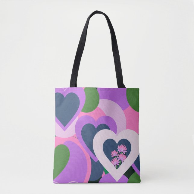 Whimsical Purple Heart Art Tote Tasche (Vorderseite)
