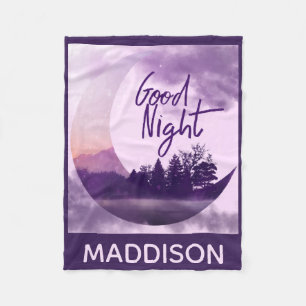 Whimsical Purple Moon Kunst Personalisiert Fleecedecke