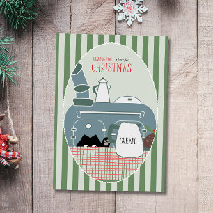 Whimsical Purr-fekte Weihnachtskatze am Ofen Feiertagskarte
