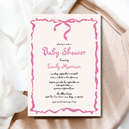Whimsical Quirky Blush Pink Bow Baby Dusche Einladung