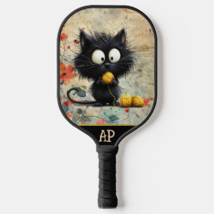 *~* Whimsical Quirky Cat AP68 Floral 11 FOTO Pickleball Schläger