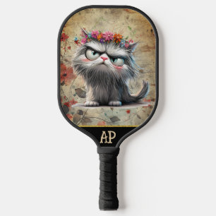 *~* Whimsical Quirky Cat AP68 Floral 2 FOTO Pickleball Schläger