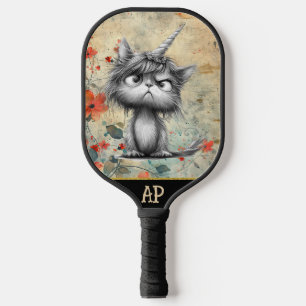 *~* Whimsical Quirky Cat AP68 Floral 3 FOTO Pickleball Schläger