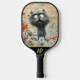 *~* Whimsical Quirky Cat AP68 Floral 6 FOTO Pickleball Schläger