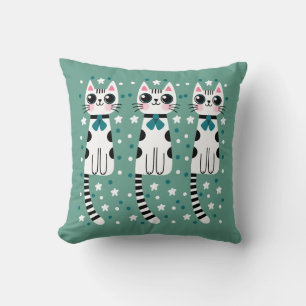 Whimsical Quirky Doodle Cat Zeichnend Kissen