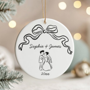 Whimsical Quirky Hand Drawn Bow Hochzeit Weihnacht Keramik Ornament