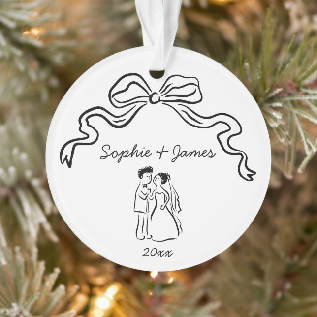 Whimsical Quirky Hand Drawn Bow Hochzeit Weihnacht Ornament (Baum)
