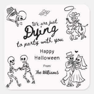 Whimsical Quirky Hand Drawn Doodles Halloween Quadratischer Aufkleber