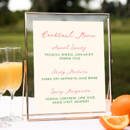 Whimsical Quirky handgeschriebenes Cocktailmenü Poster