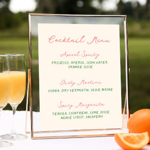 Whimsical Quirky handgeschriebenes Cocktailmenü Poster